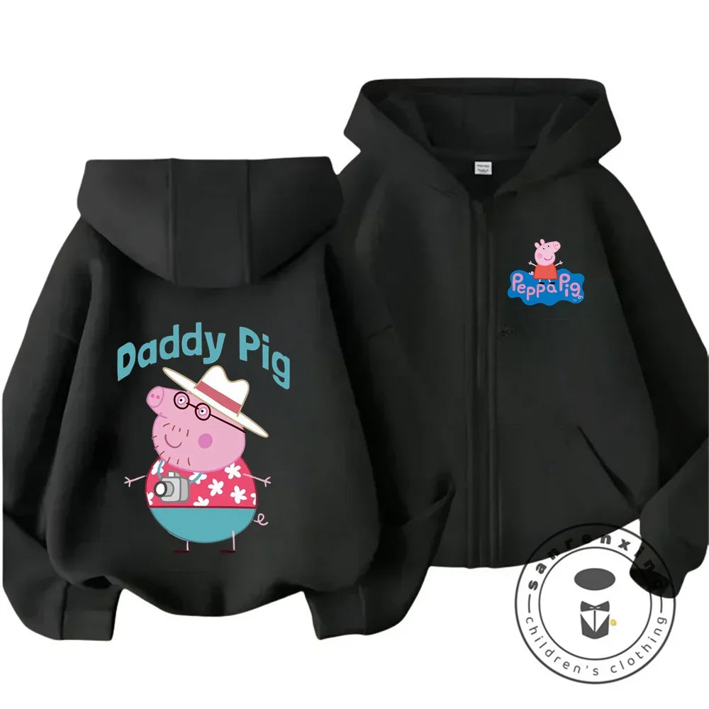 Sweat à capuche zippé Peppa Pig pour enfants, style dessin animé, pour garçons et filles de 3 à 14 ans
