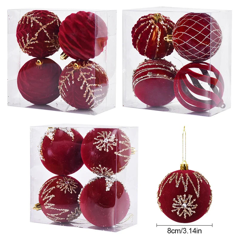Grandes Boules de Noël Rouge de 8cm, Décorations pour la Maison, Cadeau de Nouvel An, 2024, 2025