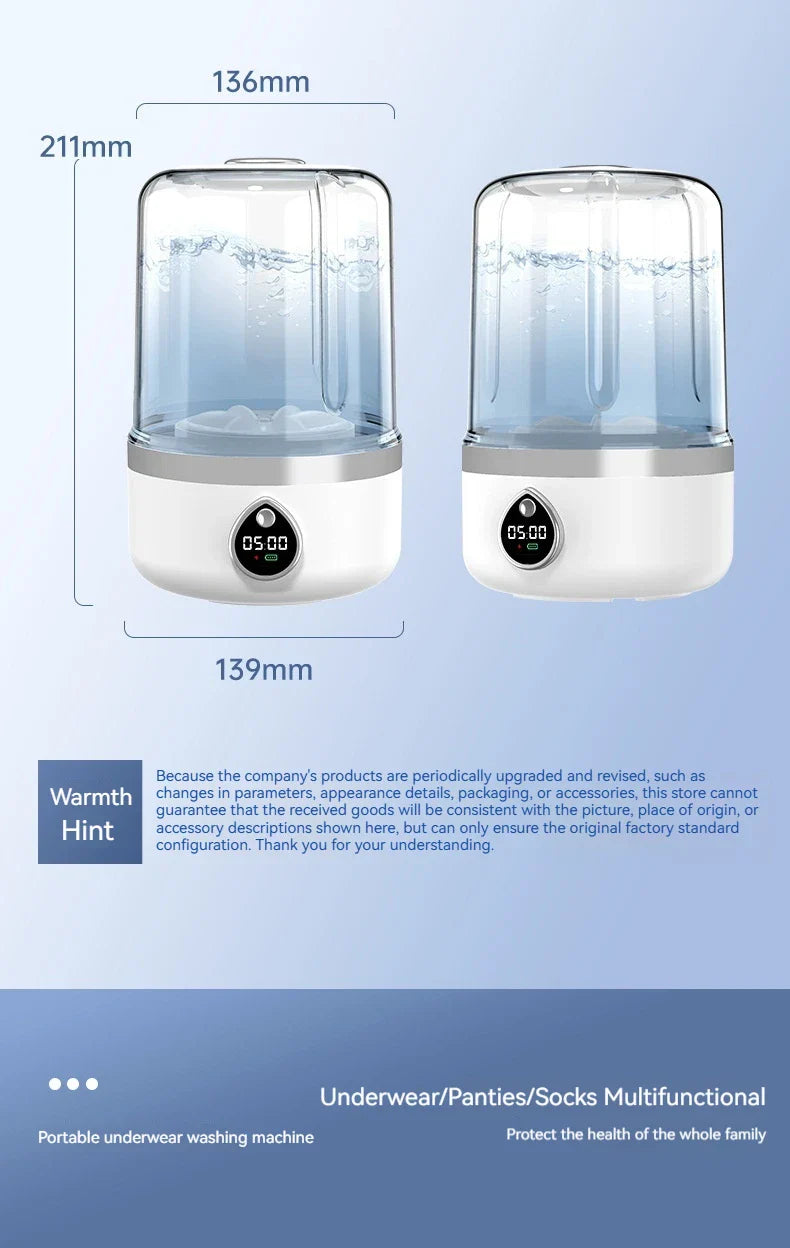 Mini Washing Machine Portable Rechargeable Fully Automatic Washing Machine for Underwear, Socks, and Small Laundry
