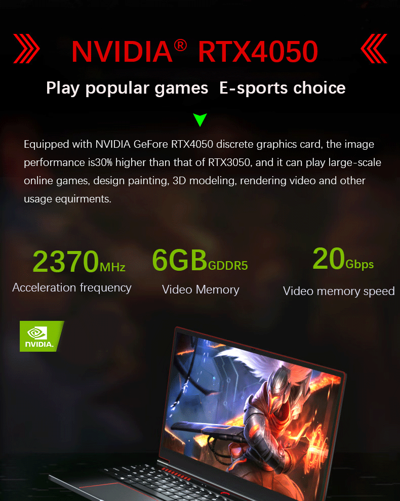 YSJMNPC Gaming Laptop Computer Intel Core i9-13900H NVIDIA RTX 4050 6G 16 Inch IPS 2*DDR5 MAX 64GB 2*M.2 PCIE SSD WIFI