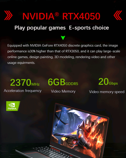 YSJMNPC Gaming Laptop Computer Intel Core i9-13900H NVIDIA RTX 4050 6G 16 Inch IPS 2*DDR5 MAX 64GB 2*M.2 PCIE SSD WIFI