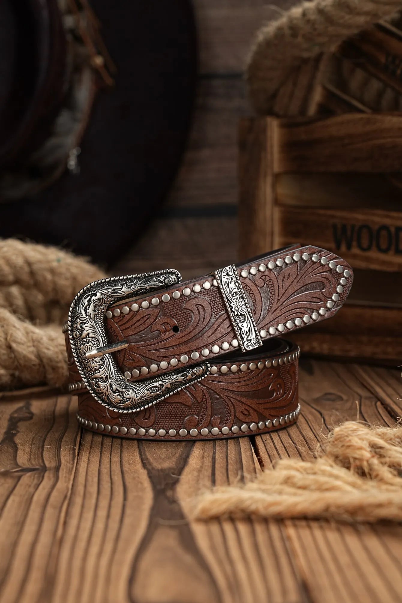 Ceinture de cowboy western en cuir synthétique – Ceinture pour homme avec décoration taureau gravée florale pour jeans