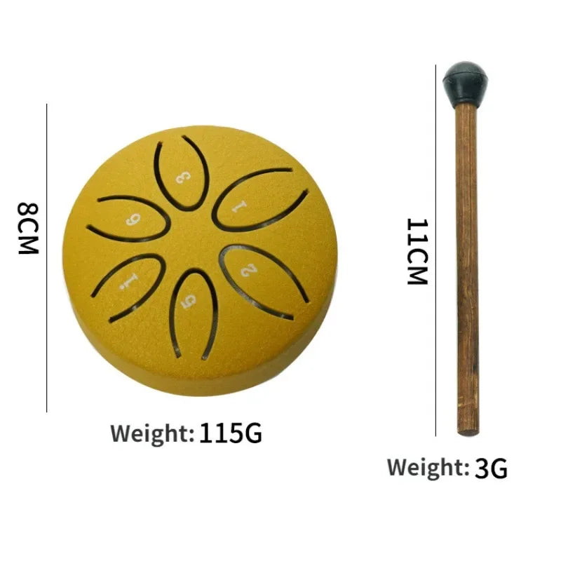Tambour à Tongle en acier de 3 pouces, 6 tons, Instrument à main avec maillets, sons apaisants pour la méditation, le Yoga, la thérapie musicale en extérieur et en intérieur