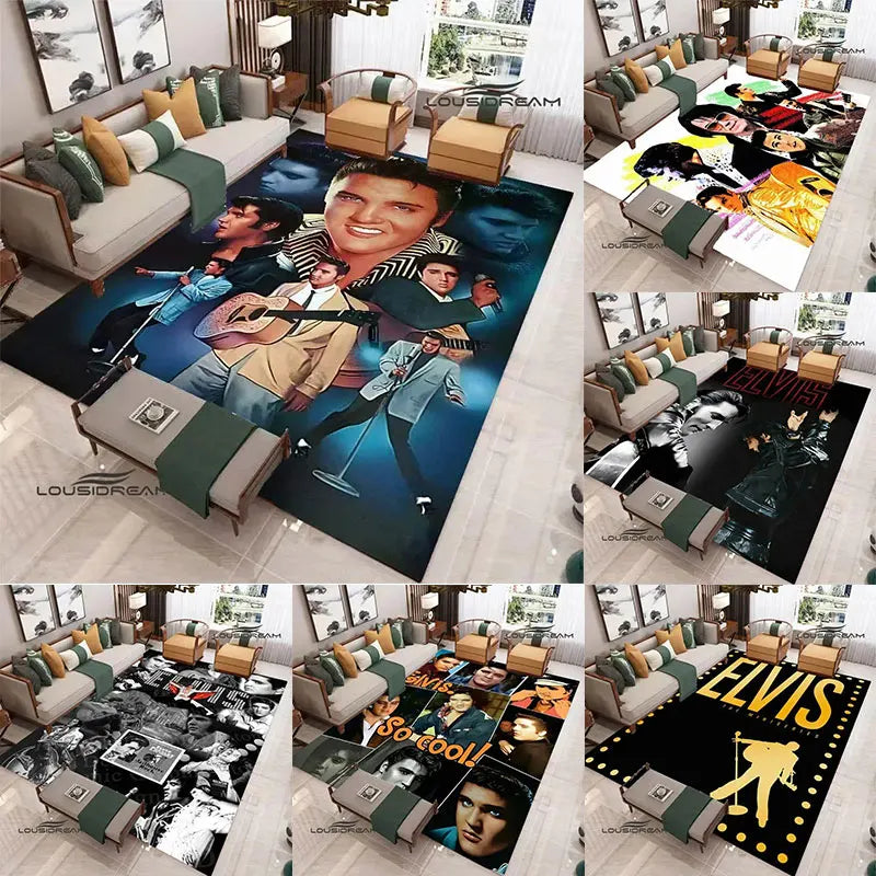 E-Elvis-Presleys Retro Printed Carpet Non-slip Carpet Outdoor Carpets Area Rug Home Bedroom Decor Rug for Bedroom Birthday Gift