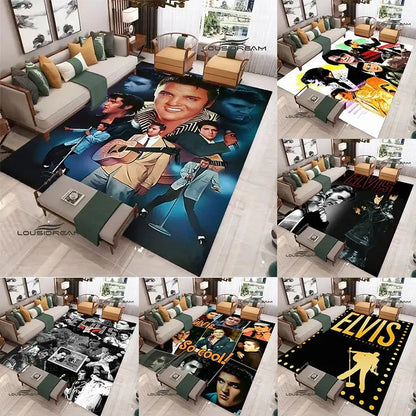 E-Elvis-Presleys Retro Printed Carpet Non-slip Carpet Outdoor Carpets Area Rug Home Bedroom Decor Rug for Bedroom Birthday Gift