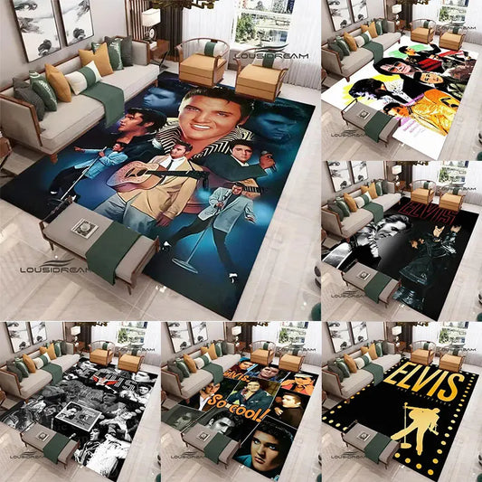 E-Elvis-Presleys Retro Printed Carpet Non-slip Carpet Outdoor Carpets Area Rug Home Bedroom Decor Rug for Bedroom Birthday Gift