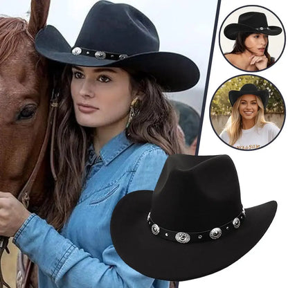 Chapeau de cowboy vintage noir, accessoires de cowgirl, chapeau de cowgirl jazz à large bord, casquette pare-soleil, chapeau de fête pour les vacances ou le cosplay