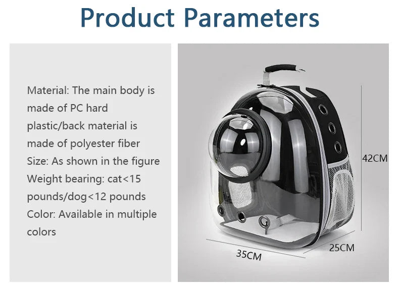 Sac de Transport pour animaux de compagnie, sacs à dos spatiaux pour animaux de compagnie, respirant, Portable, Transparent, pour chiot et chien, sacs à capsules spatiales