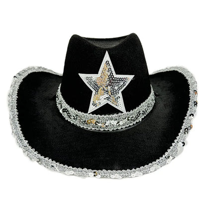 Chapeau de Cowboy Rose pour Femmes Filles Chapeau Western à Large Bord Chapeau à Paillettes Scintillantes pour Spectacle Costume de Cowgirl pour Fête de Mariage