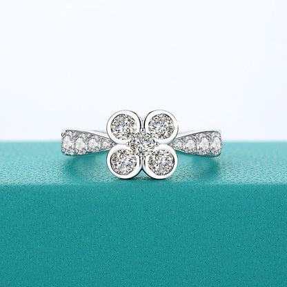 0.9CT Moissanite Ring for Women D VVS1 Round Diamond Double Halo Ring Engagement Christmas 925 Sterling Silver Wedding