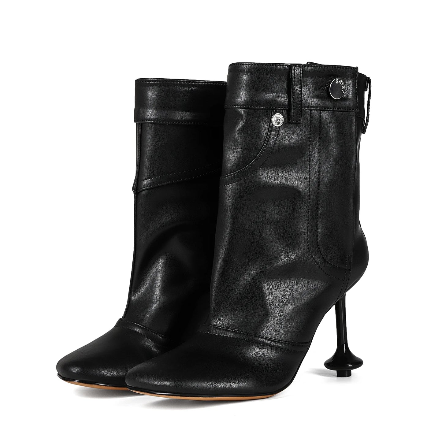 European and American Alien and Square Head Splicing Design Water Washed Cowboy Boots for Women's Trendy Side Zipper Short Boots