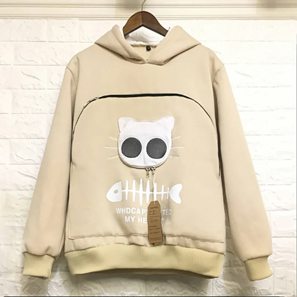 Sweatshirt Cat Lovers Hoodie Kangaroo Dog Pet Paw Pullovers Cuddle Pouch Cat Carrier Sweatshirt Pocket Animal Ear Hooded Plus