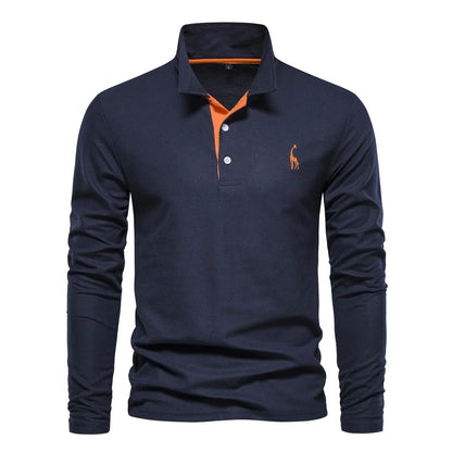 AIOPESON 2023 Nouvelle Polo Homme Broderie Cerf Chemises Manches Longues Couleur Unie Affaires Sociales Homme