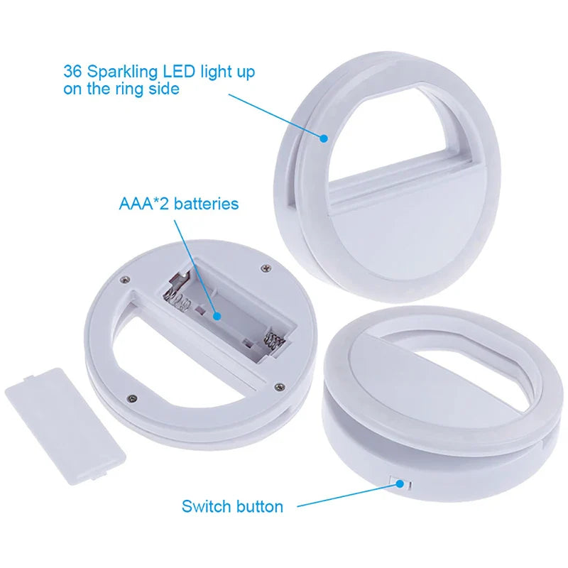 Anneau lumineux Led pour Selfie, objectif de téléphone Portable, lampe LED pour Selfie, Mini lumière pour téléphone Portable, pour iPhone Xiaomi Huawei vidéo en direct