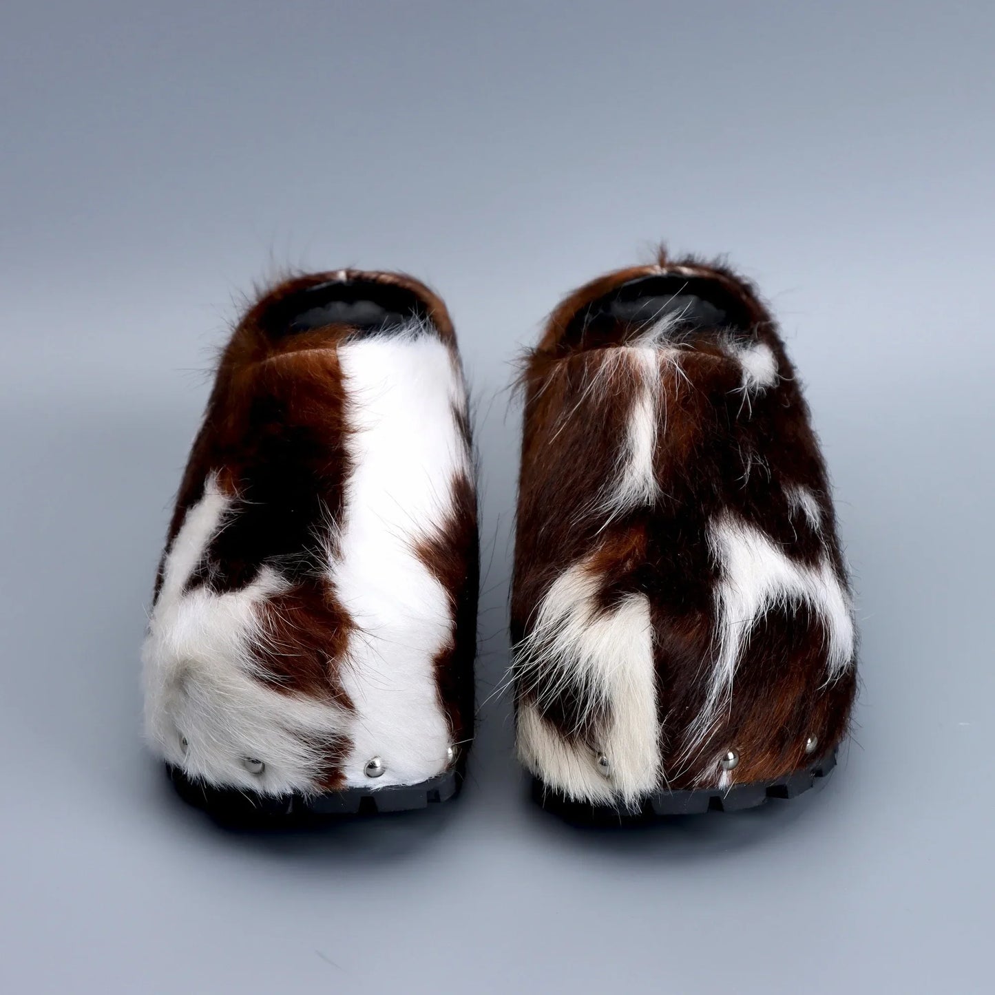 Luxury Handmade Women's Platform Fur Clogs,Studded Mules with Arch Support,Natural Calf Hair,Leather-Lined Vintage Cowboy Style