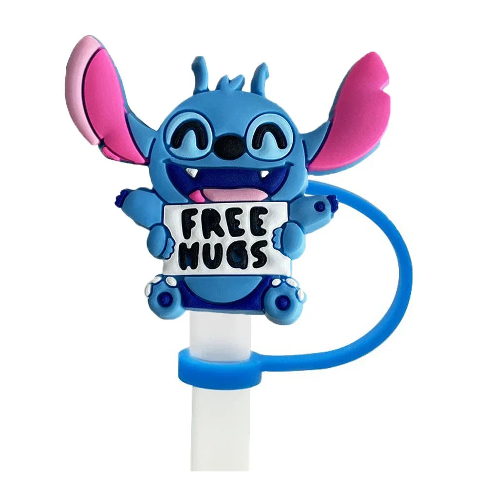 1-8Pcs Stitch Straw Cover Cap, Reusable Dustproof Cup Cover, Cartoon Drink Straw Plug, Splash Proof Straw Cap, Gift for Kids