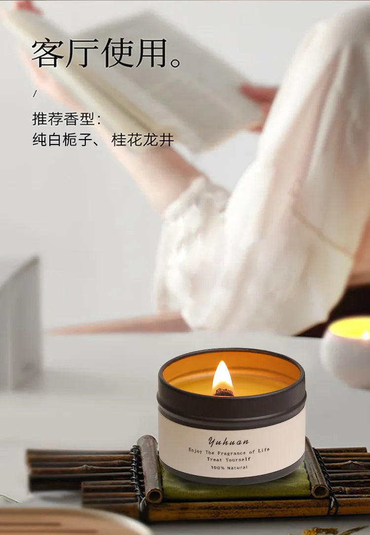 Bougies parfumées en étain noir, bocaux de bougies à mèche en bois avec couvercle, bougies décoratives classiques pour la maison, citronnelle de luxe