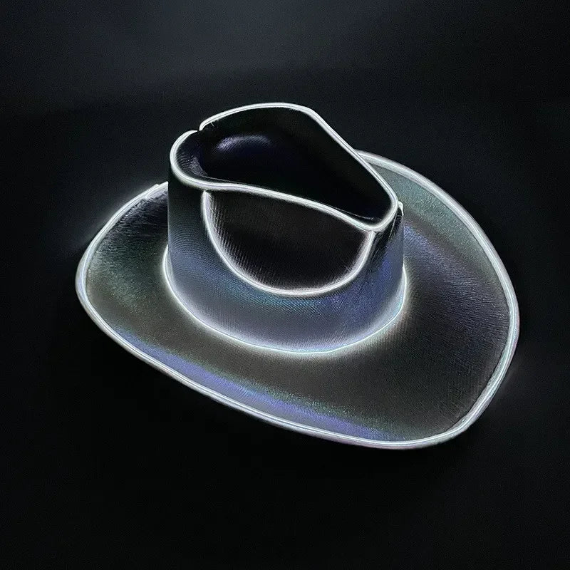 Glowing Light Bar Cap Wireless Disco Luminous Led Flashing Neon Western Cowboy Hat Bachelorette Party Supplies Bride Cowgirl Hat