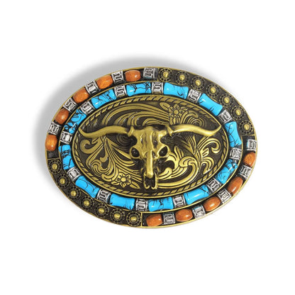 New Western Cowboy Smooth Buckle Personalized Creative Belt Buckle Head Relief Large Flower Bull Head Belt DIY Accessories