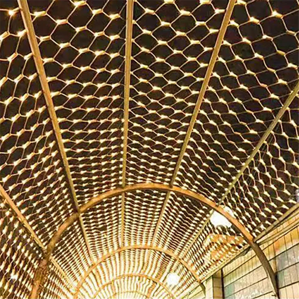 LED Net Mesh String Lights, 8 Modes, 220V, 110V, EU Plug, Festival Decoration, Christmas, Halloween, New Year 2026, Wedding Party