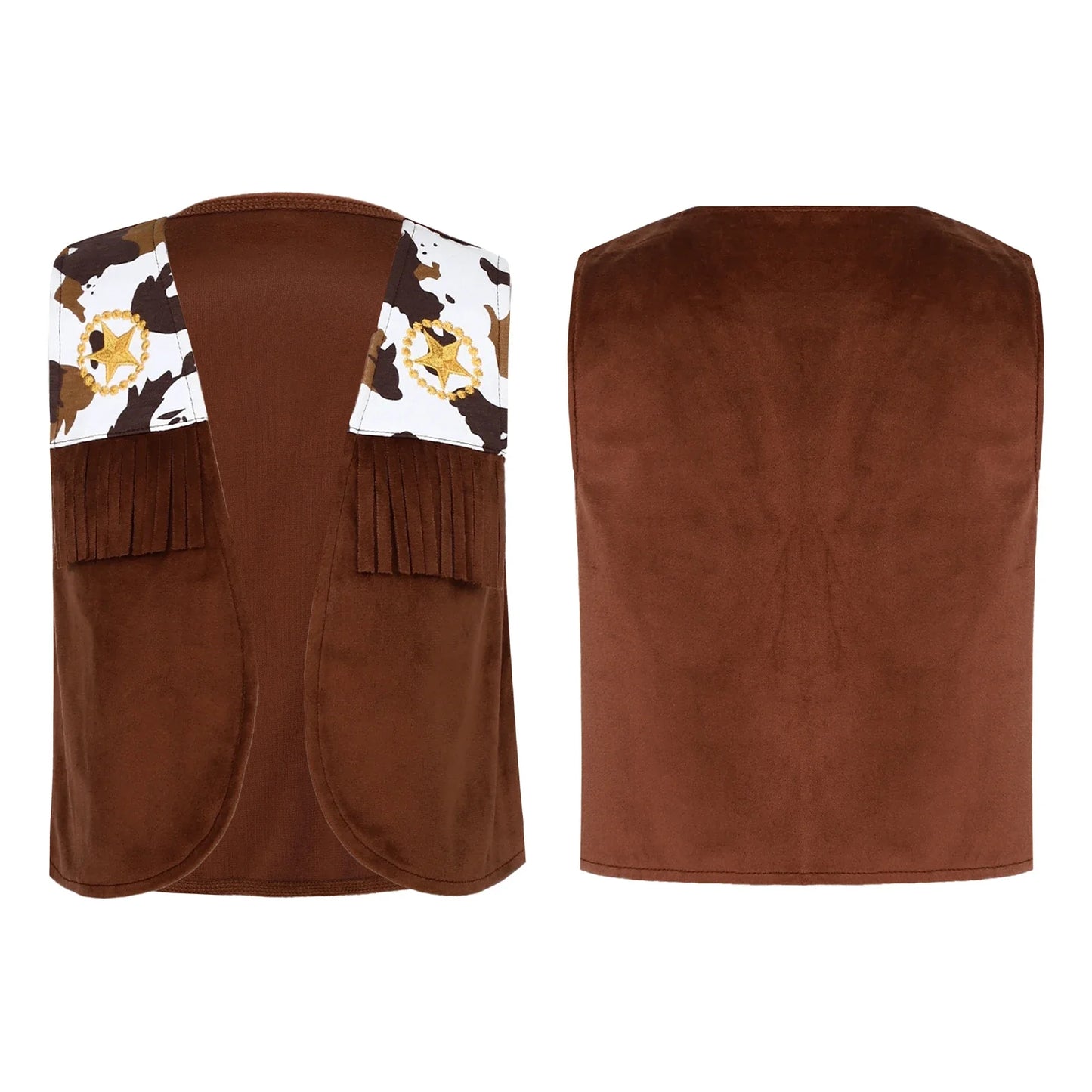 Children's Hippie Cowboy Costume, Toddler Boys Girls Cowgirl Vest, Open Front Fringed Vest for Halloween Cosplay Theme Party Outfits