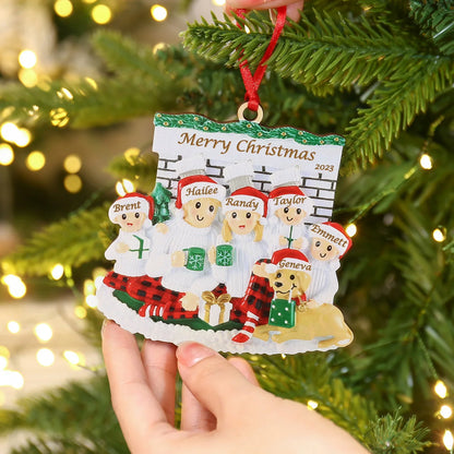 Wood Custom Family And Dog Christmas Ornament Personalized Name Engraved Pendant Xmas Gift for Family Christmas Tree Decorations