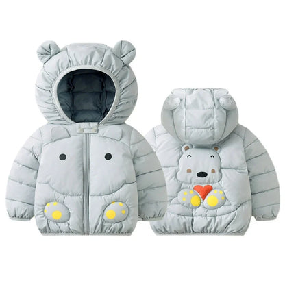 1-6T Hiver Bébé Filles Garçons Vêtements Manteaux Duvet Coton Dessin Animé Capuche Vestes Enfants Combinaison de Ski Salopette Costume de Tout-Petit