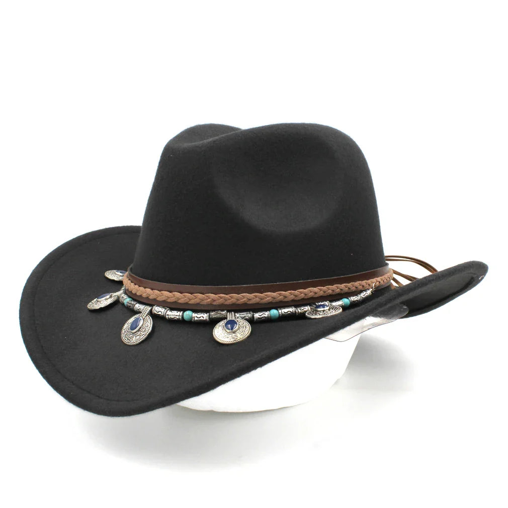 Chapeau de cowboy occidental pour hommes et femmes, casquette de cow-girl d'équitation, feutre à large bord, Fedora Jazz Church Caps Шляпа Chapeau