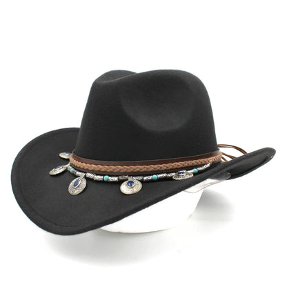 Chapeau de cowboy occidental pour hommes et femmes, casquette de cow-girl d'équitation, feutre à large bord, Fedora Jazz Church Caps Шляпа Chapeau