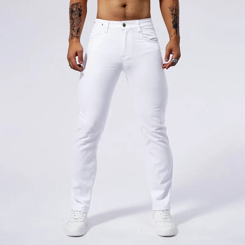 Jeans décontracté blanc pour hommes Nouveau pantalon en denim Confortable Mode extensible Coupe ajustée Droite Pantalon Homme Vêtements Streetwear