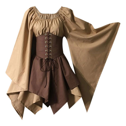 Medieval Costume Women Renaissance Medieval Dress Fairy Elf Traditional Irish Viking Costume Elf Ear for Halloween Party