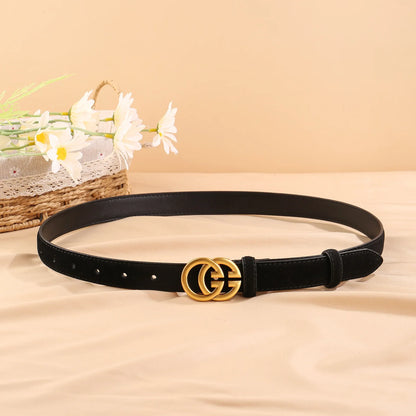 Ceinture en cuir de vache véritable noir pour femmes, boucle Double G, ceinture Slim réglable pour robes en jean et vêtements de bureau