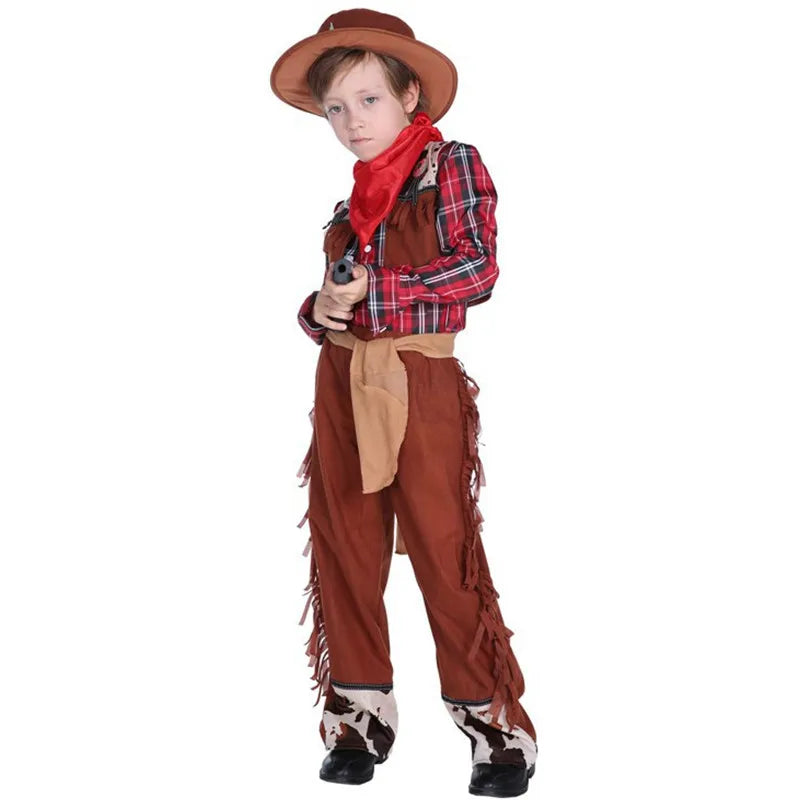 Western Cowboy Drama Performance Costume Kids Masquerade Cowboy Costumes For Boys Carnival Purim Parade Stage Play Party Dress