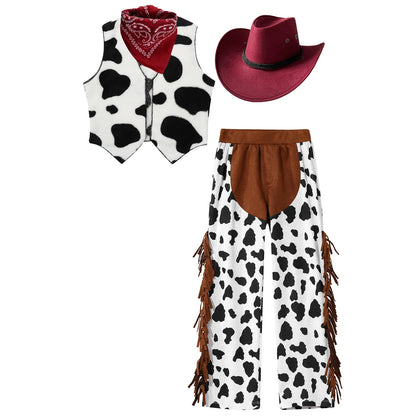 Costume de Cowboy Occidental pour Enfant, Déguisement de Cowgirl, Jeu, Interface West, ixd'Halloween, Cosplay, Ensembles de 4 Pièces, Performance sur Scène Trempée