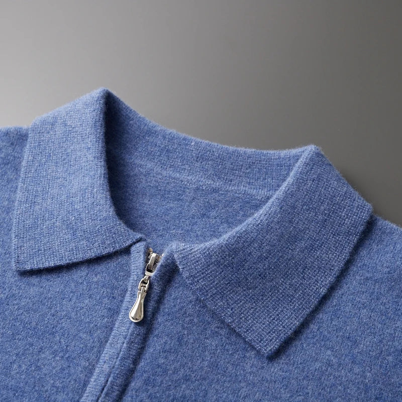 Autumn and Winter New Cashmere Sweater Men's 100% Merino Wool Pullover Casual Loose POLO Knitted Bottom Shirt Jacket Shirt