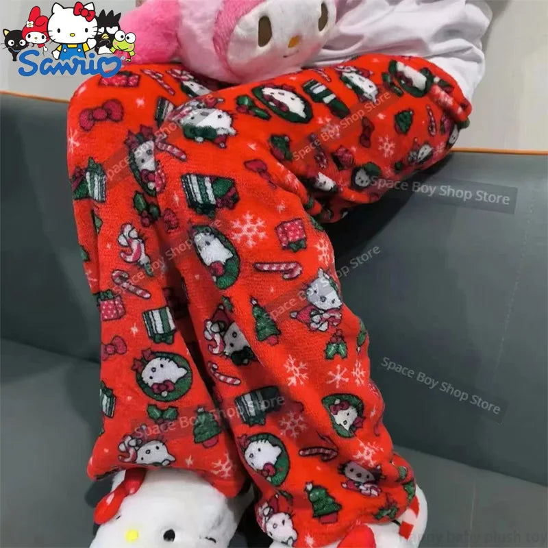 Sanrio Hello Kitty Pajamas Christmas Hello Kitty Flannel Pants Winter Warmth Pajamas Home Pants In Autumn Winter Fashion Trous