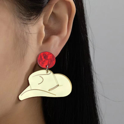 Boucles d'oreilles en acrylique faites à la main pour femmes et filles, chapeau de cow-girl occidental, bijoux de campagne à paillettes, cadeaux sympas