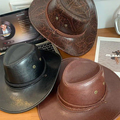 Chapeau de Cowboy occidental de Style ethnique pour homme, chapeau de chevalier à large bord, couleur unie, noir/marron, chapeau de Jazz pour l'extérieur