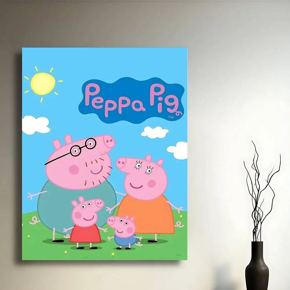 Cartoon Cute W-Peppa PigS Poster Sticky Posters Waterproof Paper Sticker Coffee House Bar Home Decor