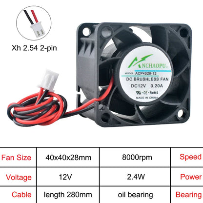 ACP4028 4cm 40mm fan 40x40x28mm DC5V/12V/24V 2pin Axial flow fan cooling fan for 1U 2U power server