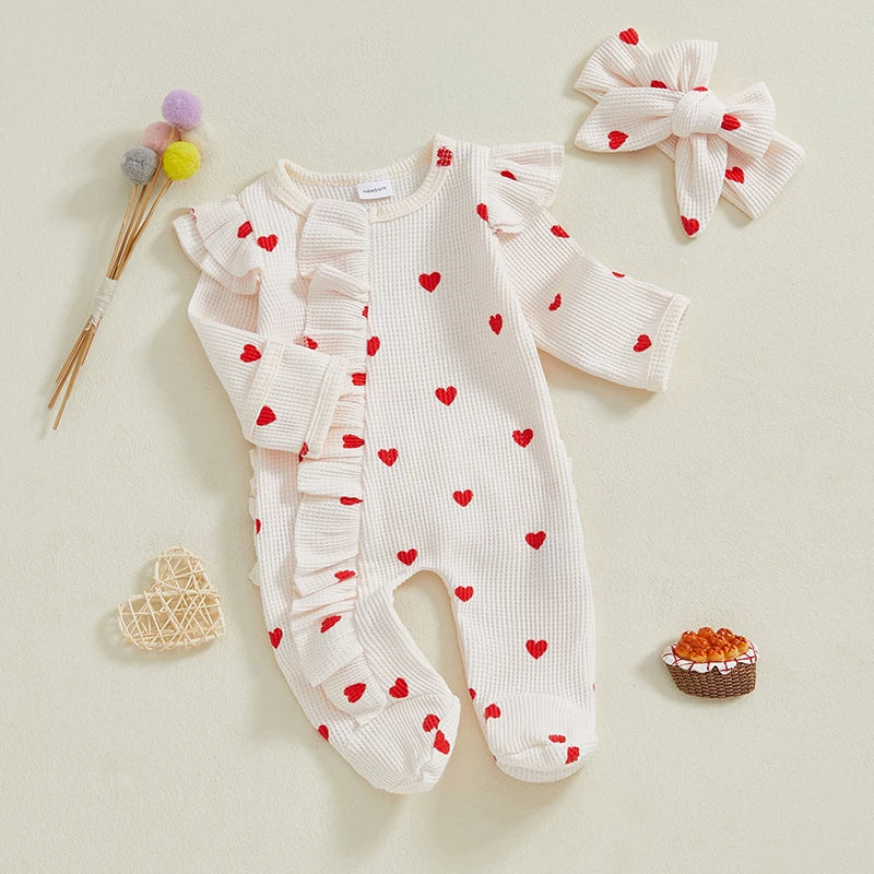 Tregren - Combinaison pour nouveau-né fille, pyjama à volants, fermeture éclair, avec bande de sauna