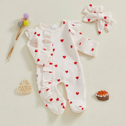 Tregren - Combinaison pour nouveau-né fille, pyjama à volants, fermeture éclair, avec bande de sauna