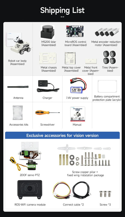 Micro ROS dos Robot Voiture ROS2-Humble PC Machine Virtuelle Système AI Lidar SLAM Cartographie Navigation DIY Kit Électronique