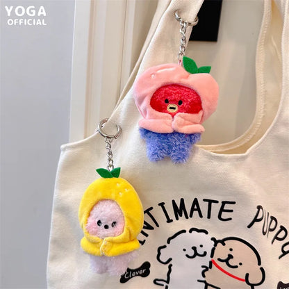 Anime BT21 Plush Pendant Cartoon Tata Koya Doll Keychain Cute Fruit Hood Series Key Chain Wholesale Girl Bag Pendant Gift