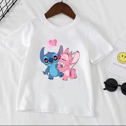 Stitch Stitch Series Peripheral Cartoon Pattern Printed Children's Clothing Summer Edition Boys and Girls Round Neck T-shirt