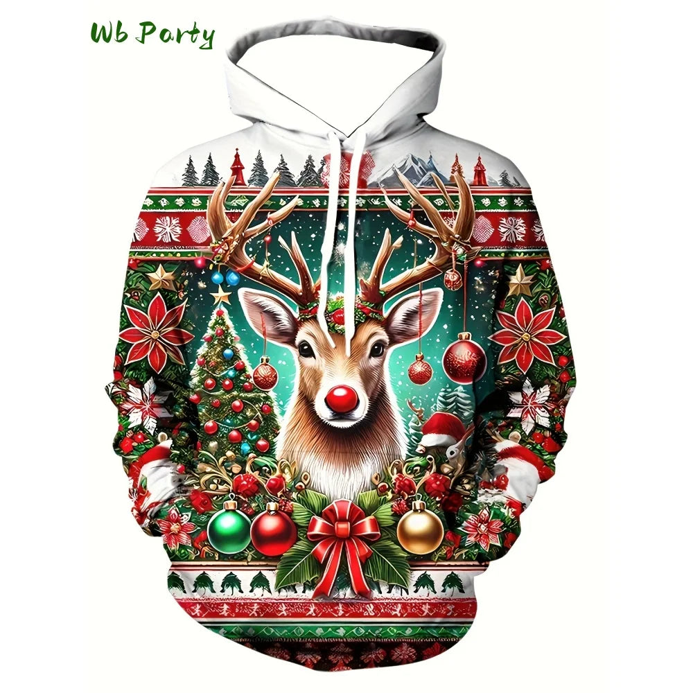 Pull à capuche de Noël 2025 pour homme, mode, imprimé 3D, sweat-shirt drôle Père Noël, graphique Harajuku, chemisier, vêtements pour homme