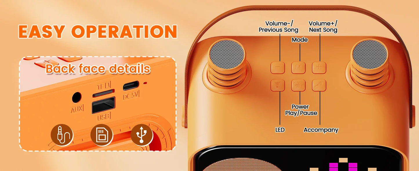 Mini Karaoke Machine for Kids, Portable Bluetooth Karaoke Speaker Unpowered Cabinets with 2 Wireless Microphones for Party
