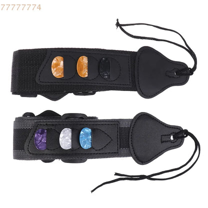 Accessoires de ceinture sangle de guitare électrique réglable en cuir PU avec 3 supports de plectres pour guitare acoustique et basse
