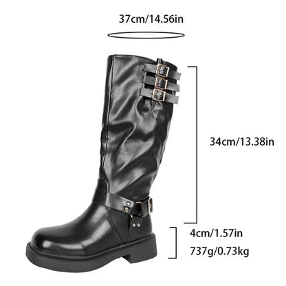 Bottes de cowboy rétro marron pour femmes 2025 Automne Hiver Cuir PU Bottes hautes Botas Mujer Fermeture éclair Boucle Plateforme Bottes de chevalier