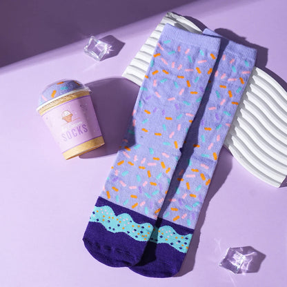 1 Pair of Mid-Calf Socks for Men and Women, Novelty and Fun Blueberry Ice Cream Gift Box, European and American Fashion Style, Comfortable and Breathable, Casual Novelty Gift